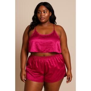 Satin Raspberry Pink Pajama Set Silky 2 Piece Cami & Shorts Sleepwear 5X plus